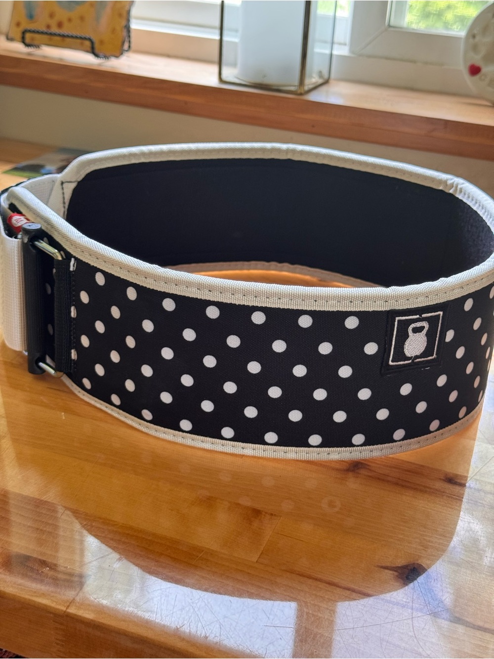 Polka Dot Black Weightlifting Belt with White Trim